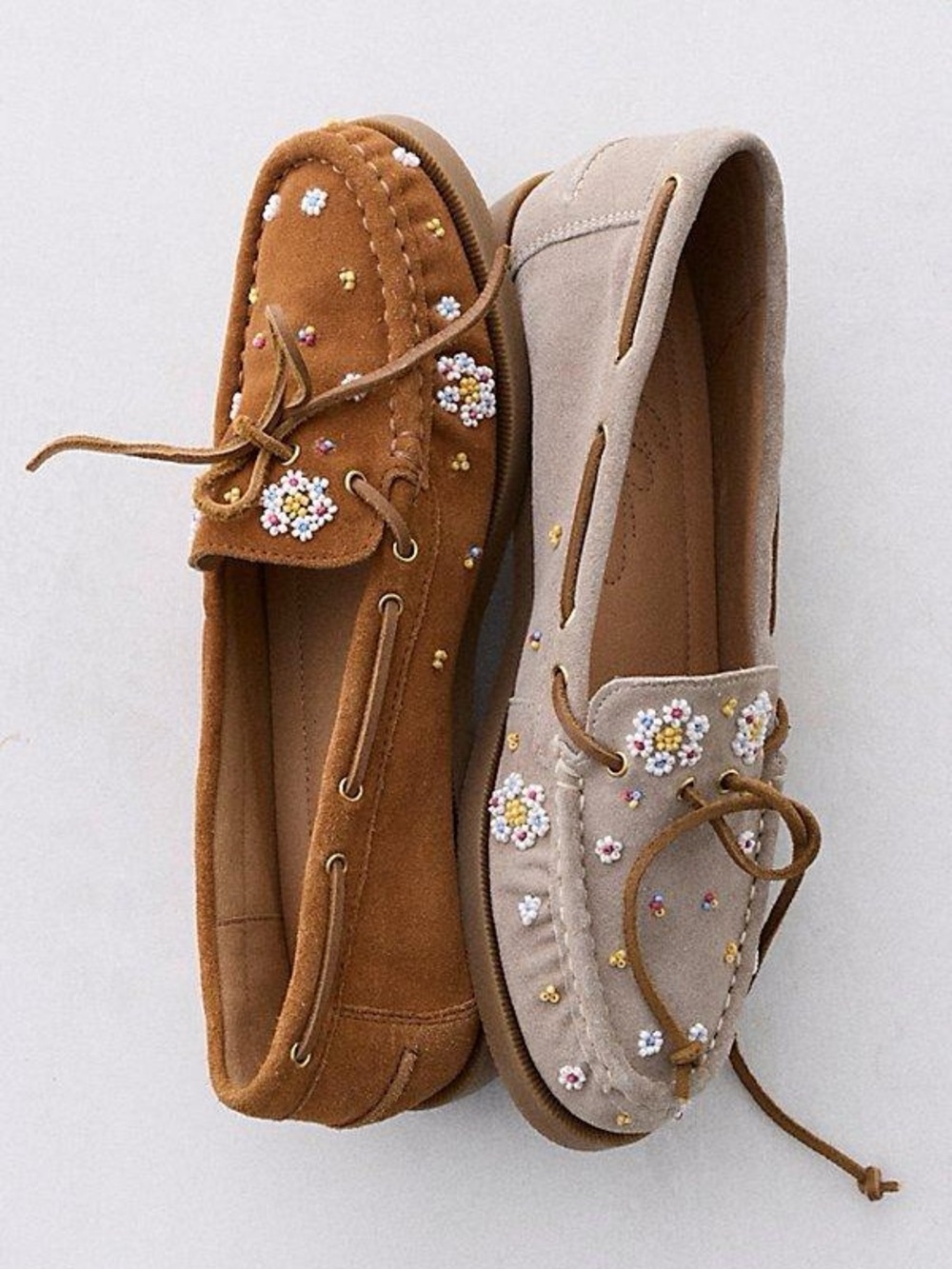 New Free People Sandy Seed Beaded Suede Boat Shoes - Picture 2 of 5